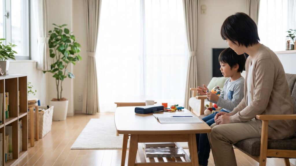 子どもの話に静かに耳を傾ける母親