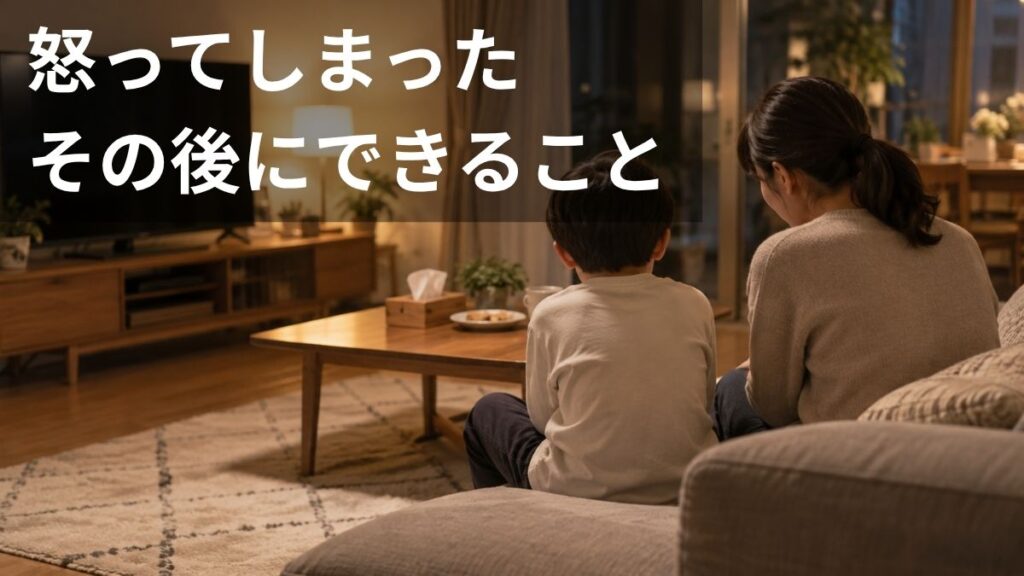 子どもを怒りすぎたあと、並んで話す親子の後ろ姿