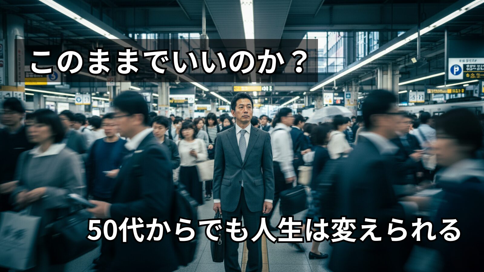 朝の通勤時、自分の人生はこれでいいのか、と反問する男性