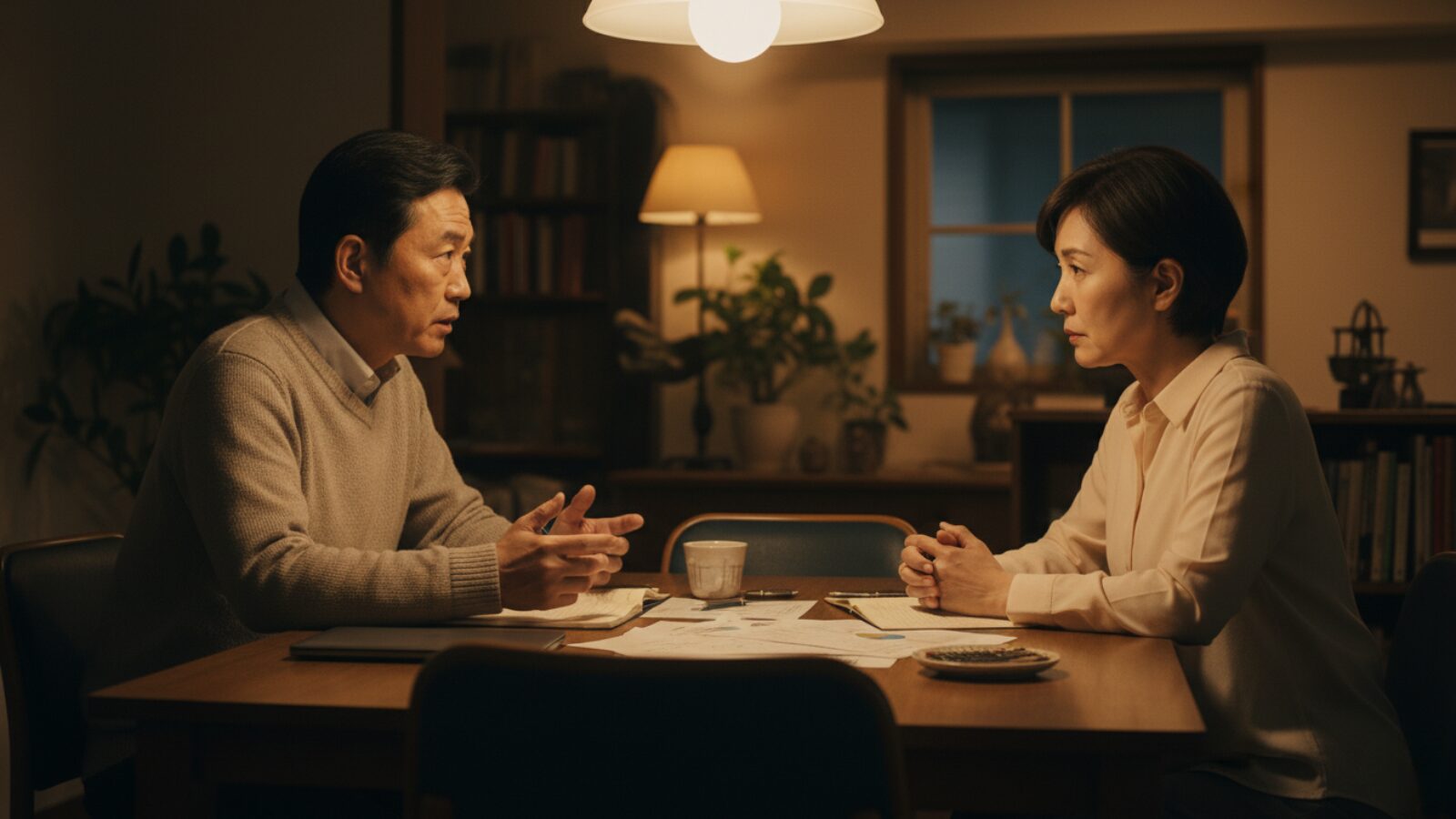 妻に脱サラの意思を伝える男性