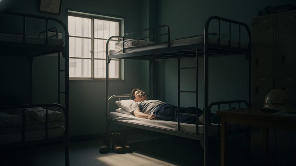仮眠室で自分の人生について考える消防士