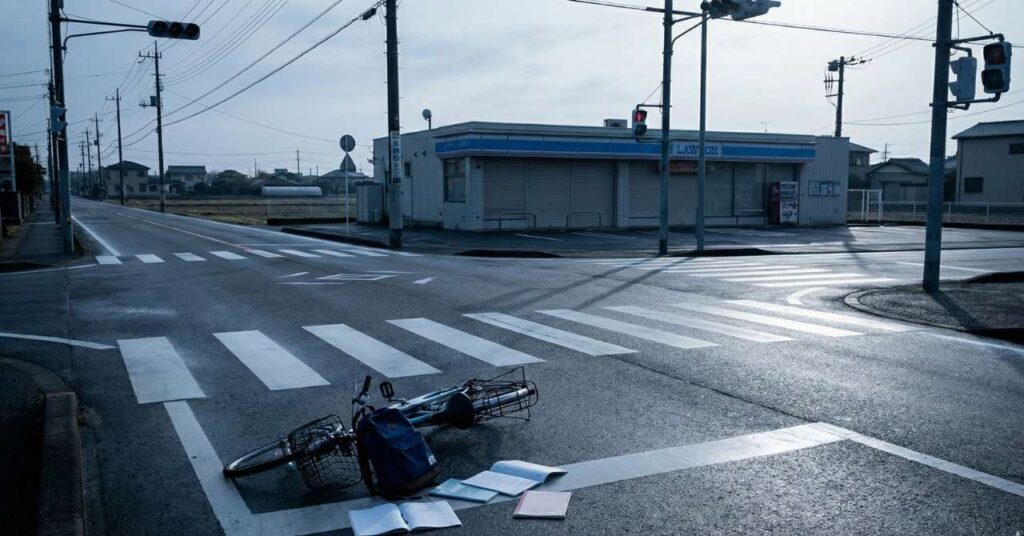 交差点に倒れた自転車