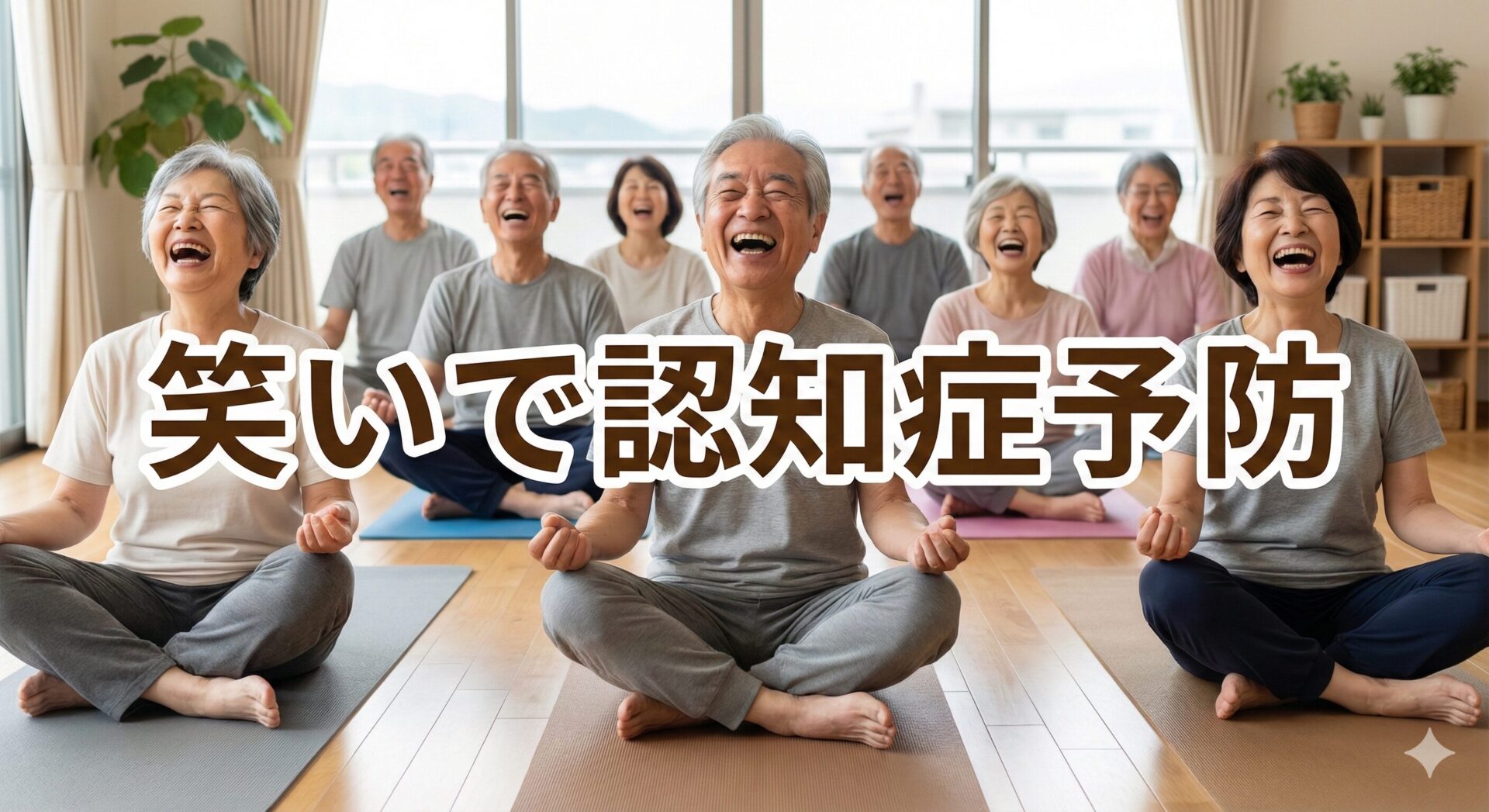 高齢者が笑いヨガをやっているイラスト