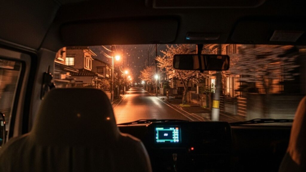 救急車内から見る夜の町