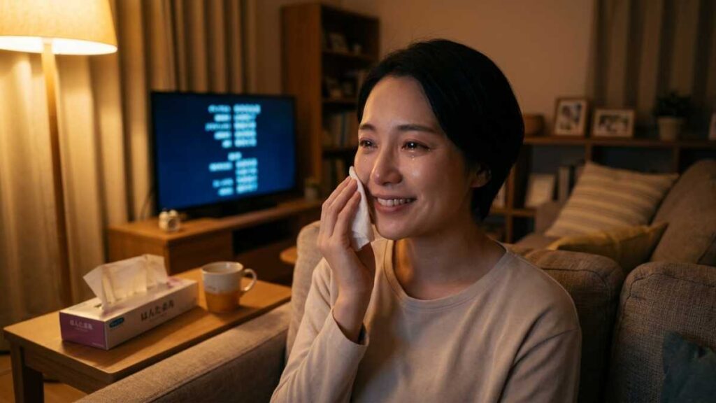 ドラマを見て泣く女性