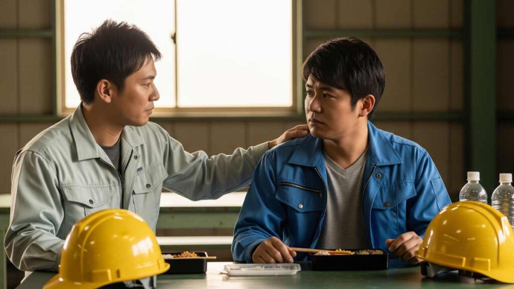 職場で声をかける男性二人