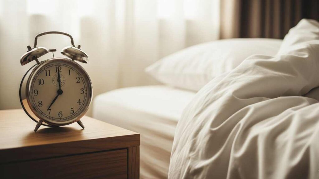 朝、寝床の枕元の目覚まし時計