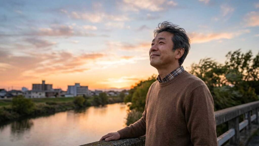 空を見上げる男性