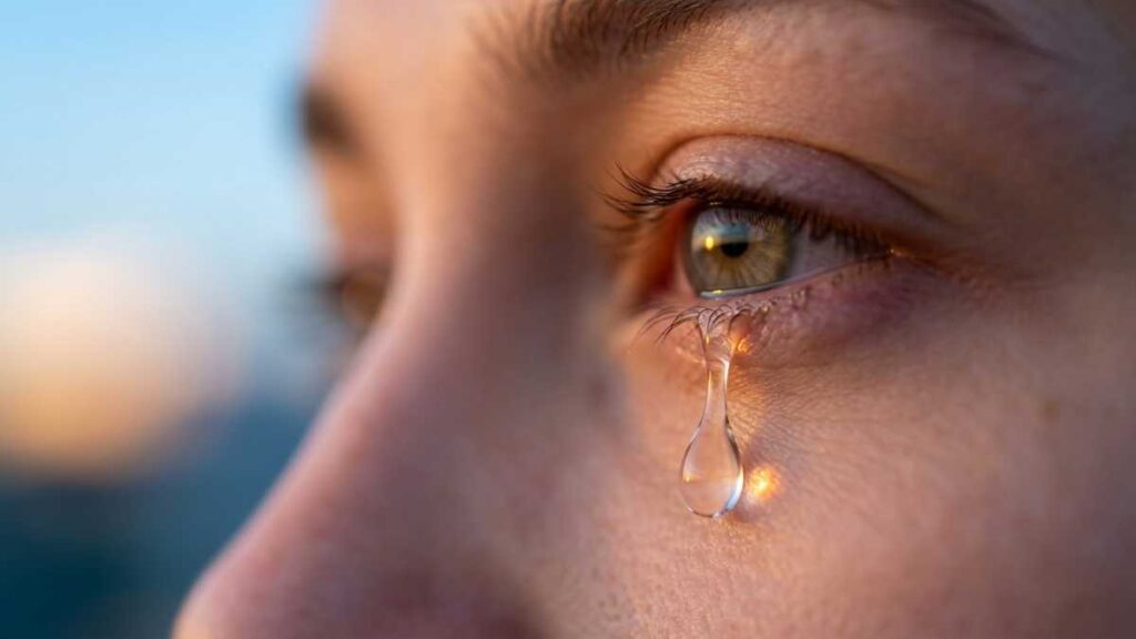 女性の涙のアップ