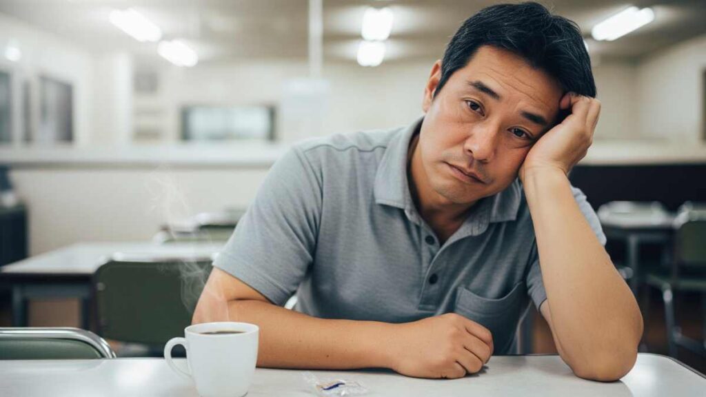 睡眠不足の中年男性