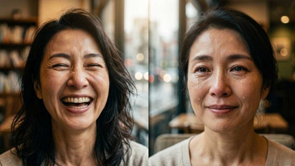 笑った顔の女性と泣いている女性