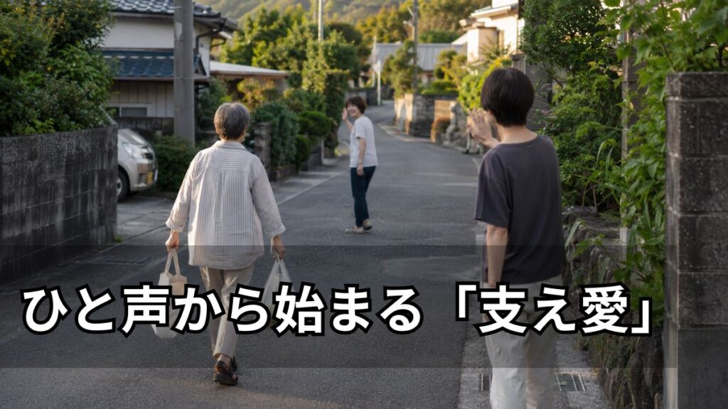 路で近所の人同士で声をかけあっている風景