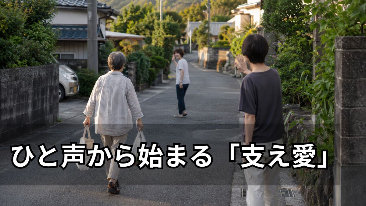 路で近所の人同士で声をかけあっている風景